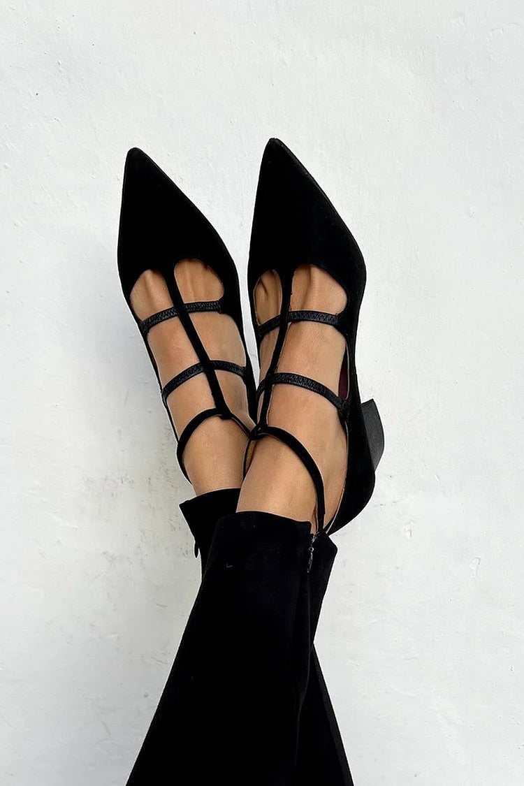 Women's Leather Strappy Pointed Toe Heels Shoes