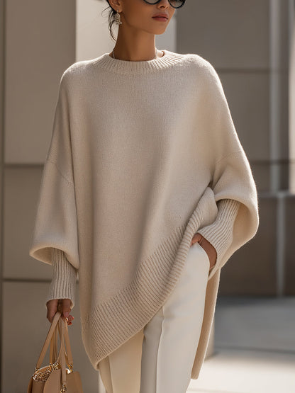 Women's Oversized Asymmetrical Merino Wool Knit Sweater
