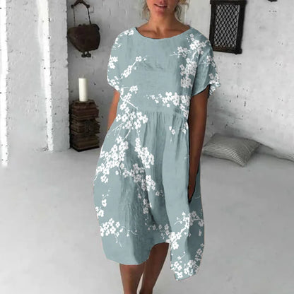Damen Kurzarmkleid | Gemustert Midi