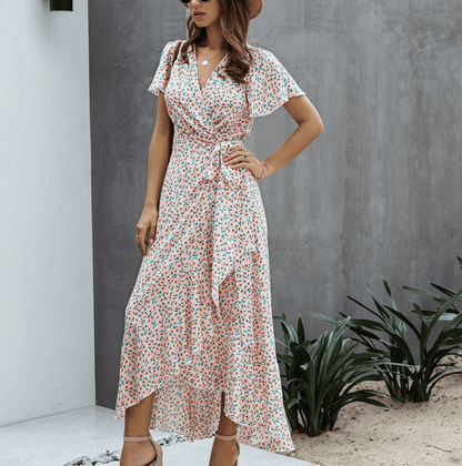 Thirza - Floral V-Neck Ruffle Wrap Dress