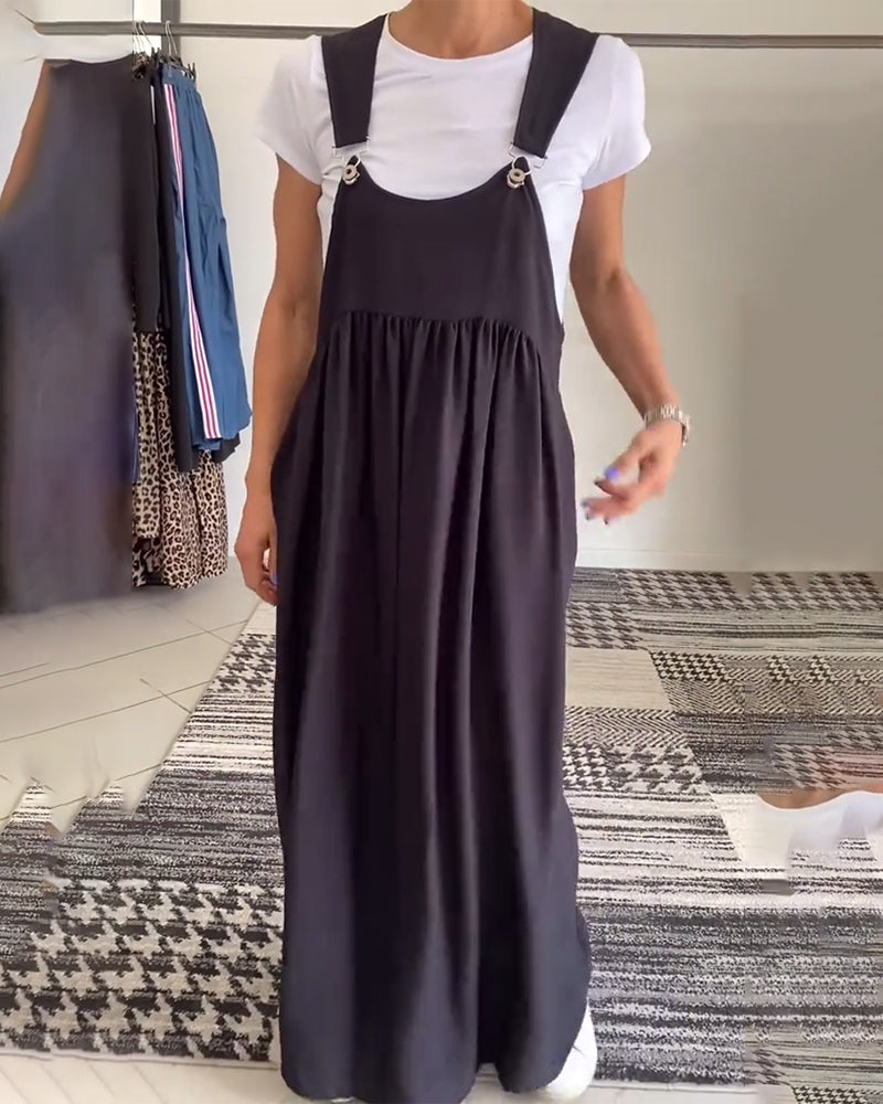 Robe Salopette Maxi Élégante Femme – Style Décontracté Chic Fluide Sans Manches