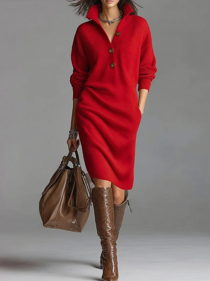 Florina | Vestido midi de punto con botones para mujer