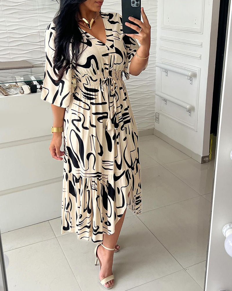 Sanae™ - Robe à col en V et imprimé élégant