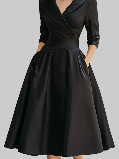 Olivia | Satin Wrap V Neck Midi Dress