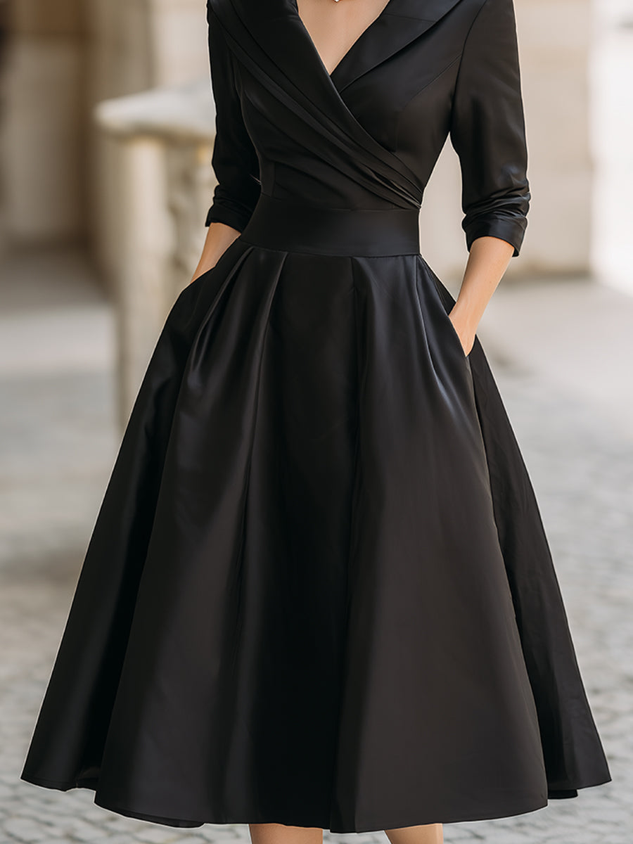 Olivia | Women's Midi Dress With Notch Lapel And Pleated Skirt | Elegant