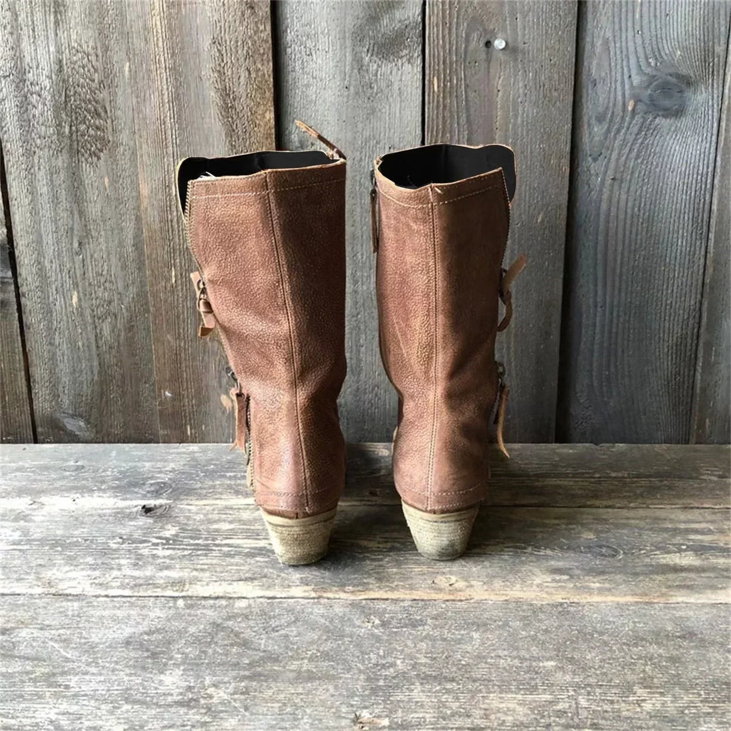 Women's Brown Mid Calf Zip-up Ankle Boots