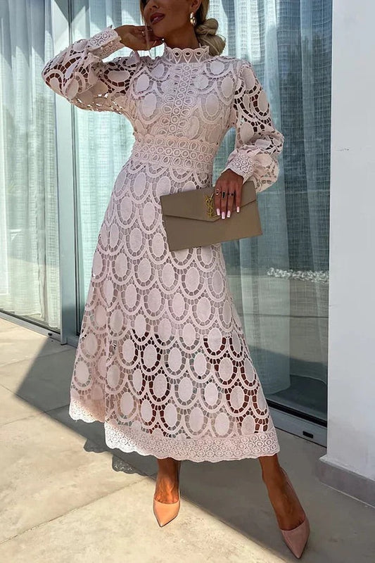 Jalvique™ Vestido Midi de Fiesta con Mangas de Encaje