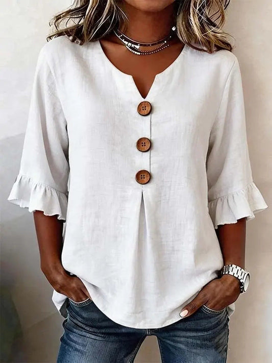Jessara - Ruffle-Sleeve Linen Blouse