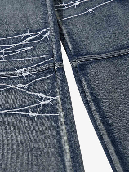 Embroidered Hip-Hop Street Style Jeans