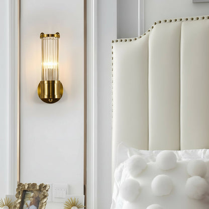 Freyza - Fluted Glass Wall Sconce | Cylinder Gold Chrome E14 30-45cm / 12-18in - Modern Vanity Light