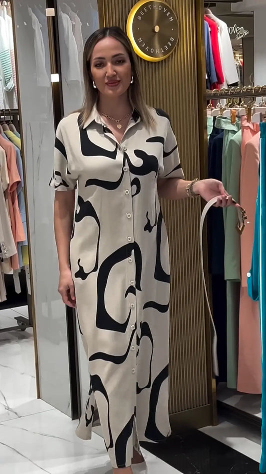 Jolira™ Vestido elegante de cintura ajustada con estampado irregular