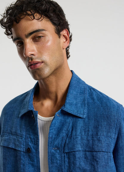 Washed Linen Shirt Jacket Indigo
