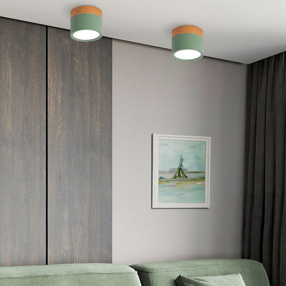 Wood And Metal Ceiling Lamp – Small Cylindrical Modern Accent Design