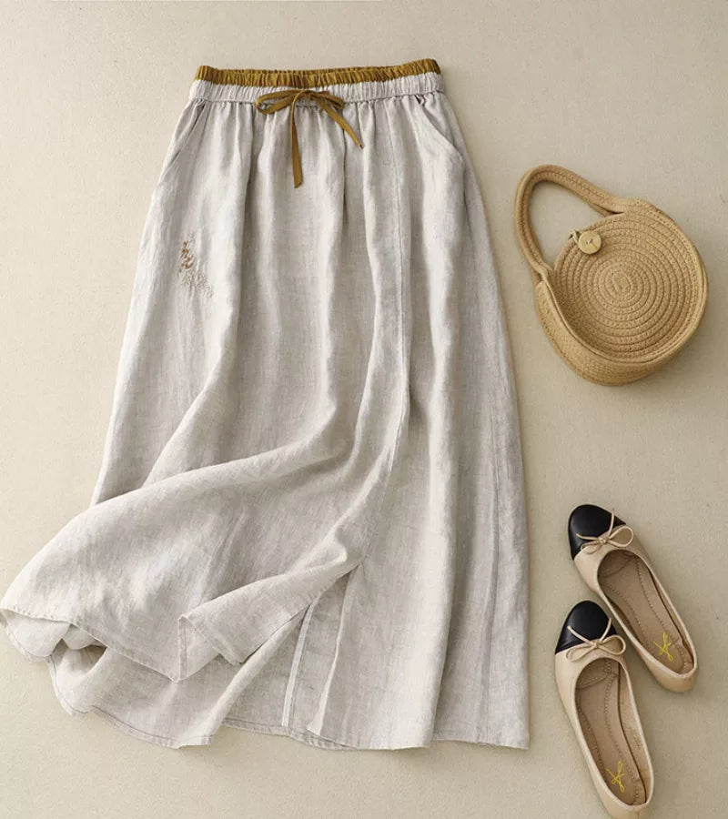 RICA | LONG LINEN AND COTTON SKIRT WITH HANDCRAFTED DETAILS