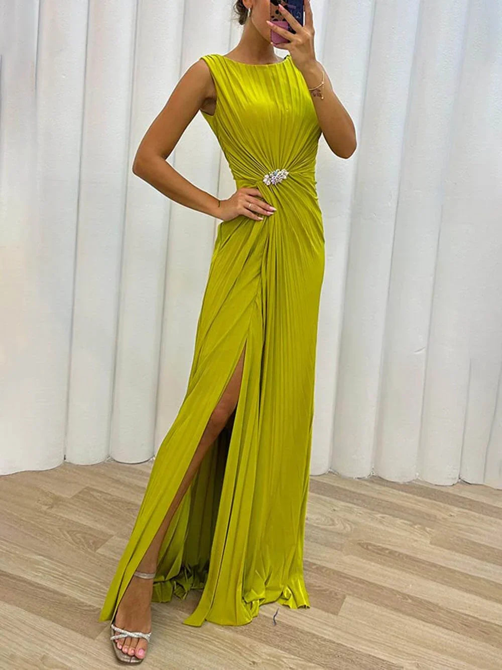 Women's Wedding Guest Pleated Maxi Dress Evening