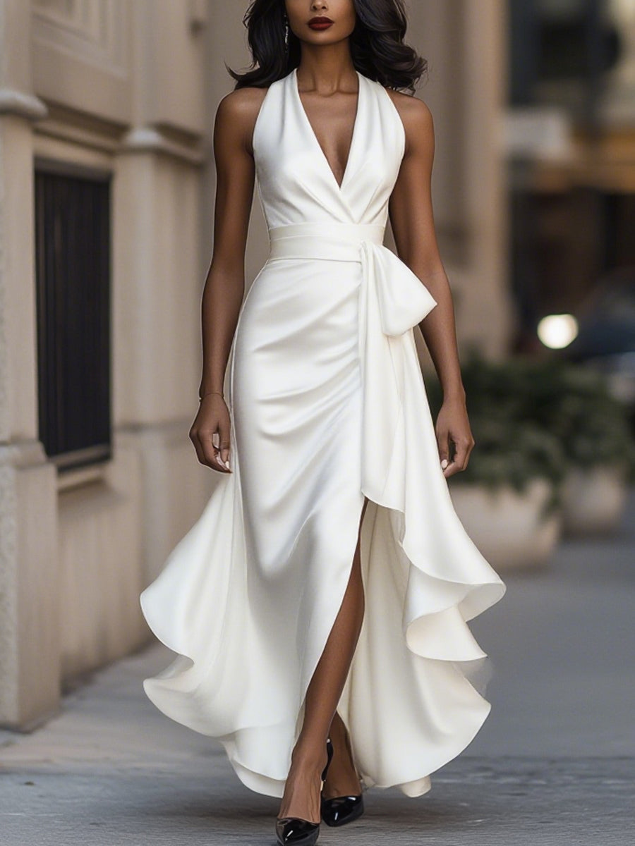 GRETA | Abito in Satin Drappeggiato in Vita
