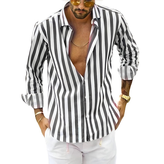 Men’s Striped Summer Shirt Lightweight Breathable Cotton Blend Comfortable Everyday Casual Shirt
