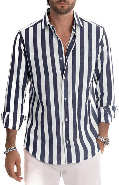 Men’s Striped Summer Shirt Lightweight Breathable Cotton Blend Comfortable Everyday Casual Shirt