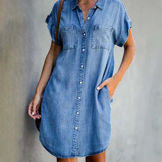 Flattering Denim Dress with Tummy Coverage