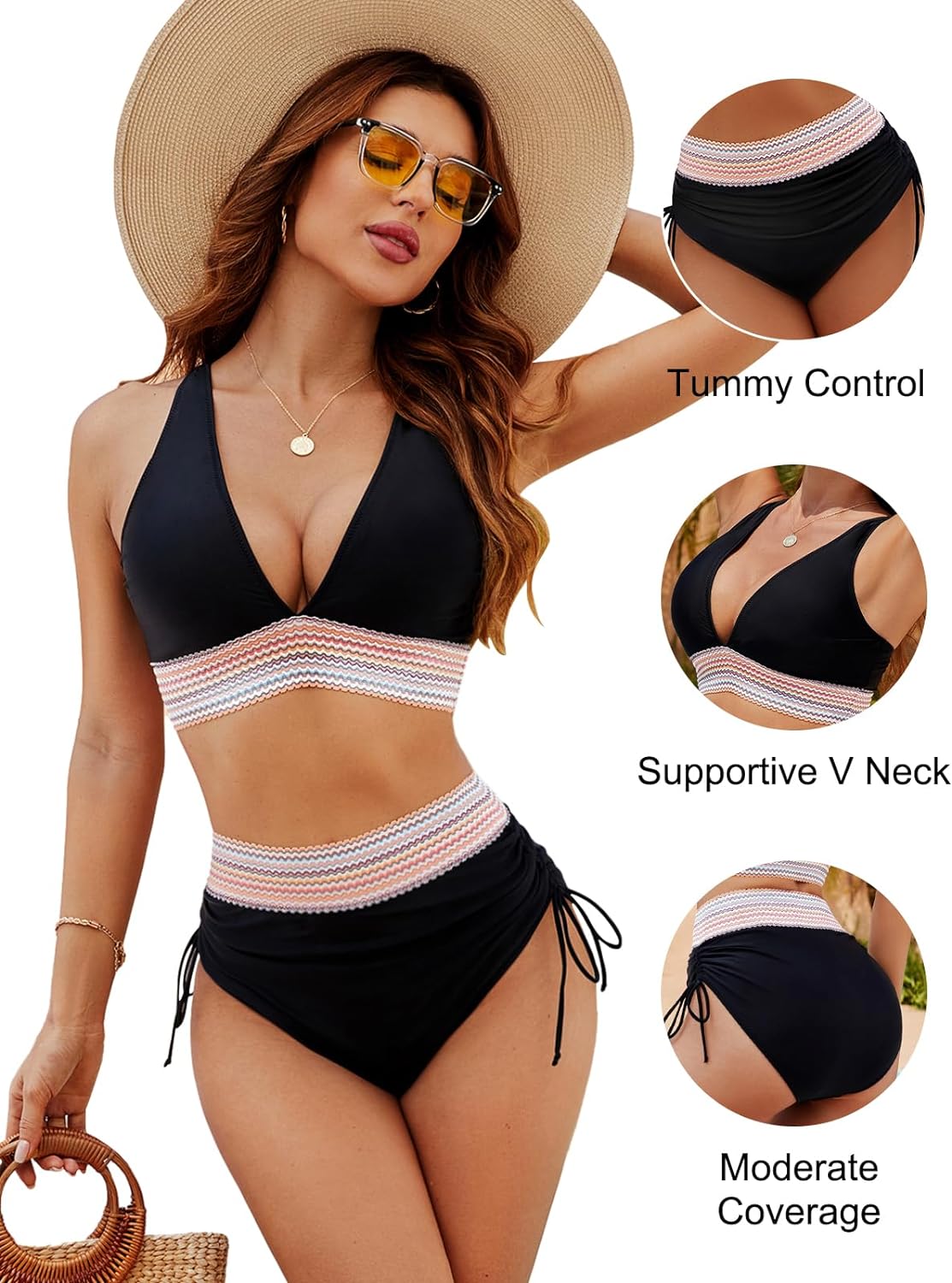 Maillot de bain femme deux pièces taille haute sculptant – maintien et confort plage