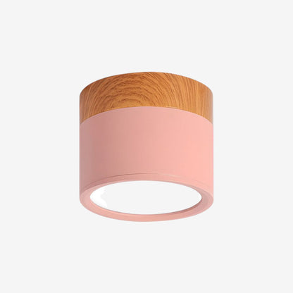 Wood And Metal Ceiling Lamp – Small Cylindrical Modern Accent Design