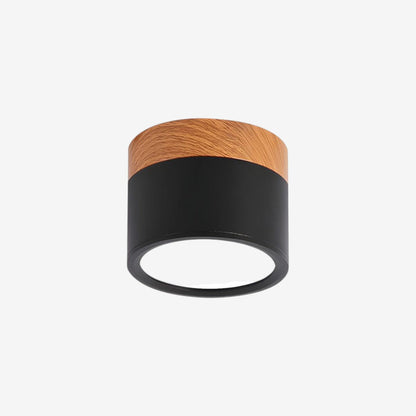 Wood And Metal Ceiling Lamp – Small Cylindrical Modern Accent Design