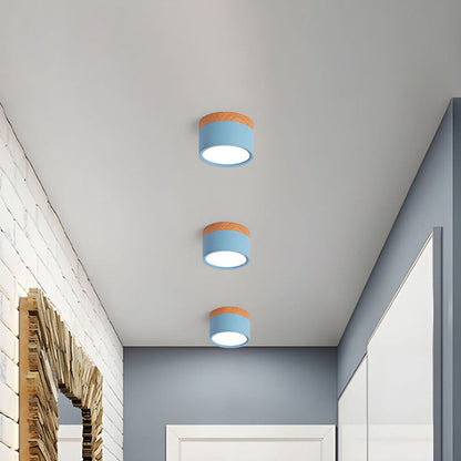 Wood And Metal Ceiling Lamp – Small Cylindrical Modern Accent Design