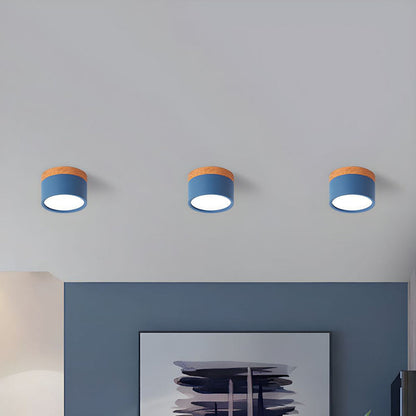 Wood And Metal Ceiling Lamp – Small Cylindrical Modern Accent Design