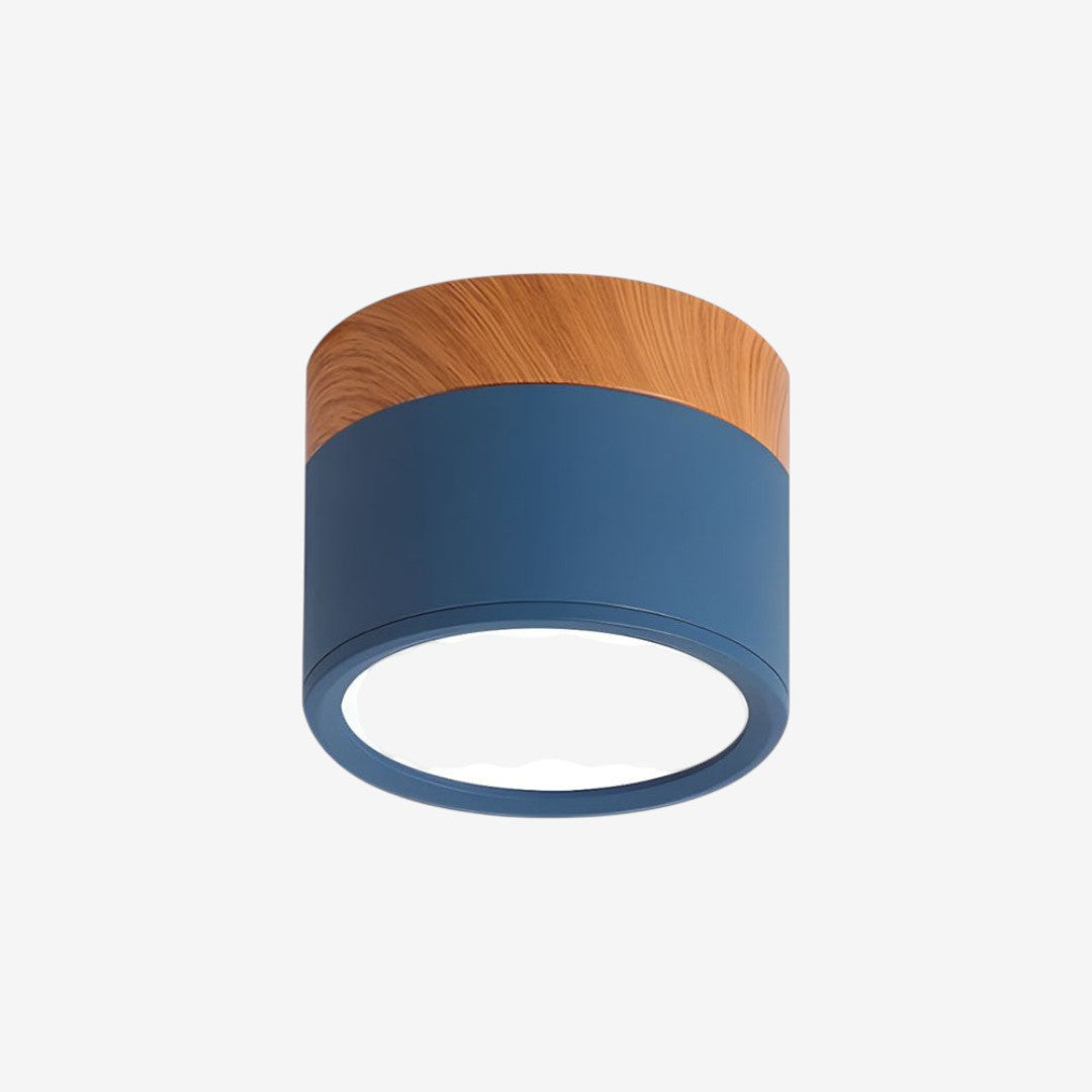 Wood And Metal Ceiling Lamp – Small Cylindrical Modern Accent Design