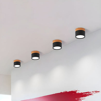 Wood And Metal Ceiling Lamp – Small Cylindrical Modern Accent Design
