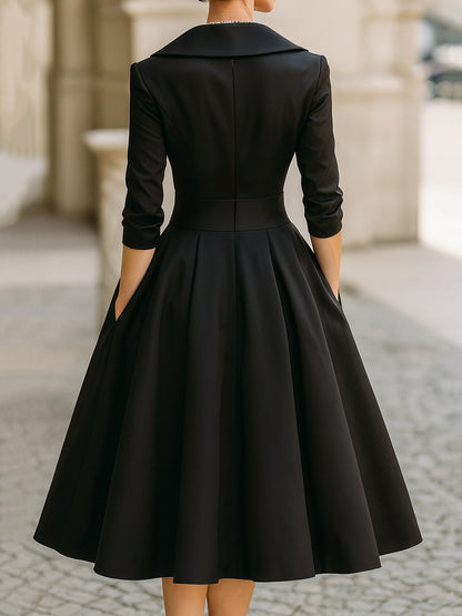 Women’s Wrap Collar Midi Evening Dress