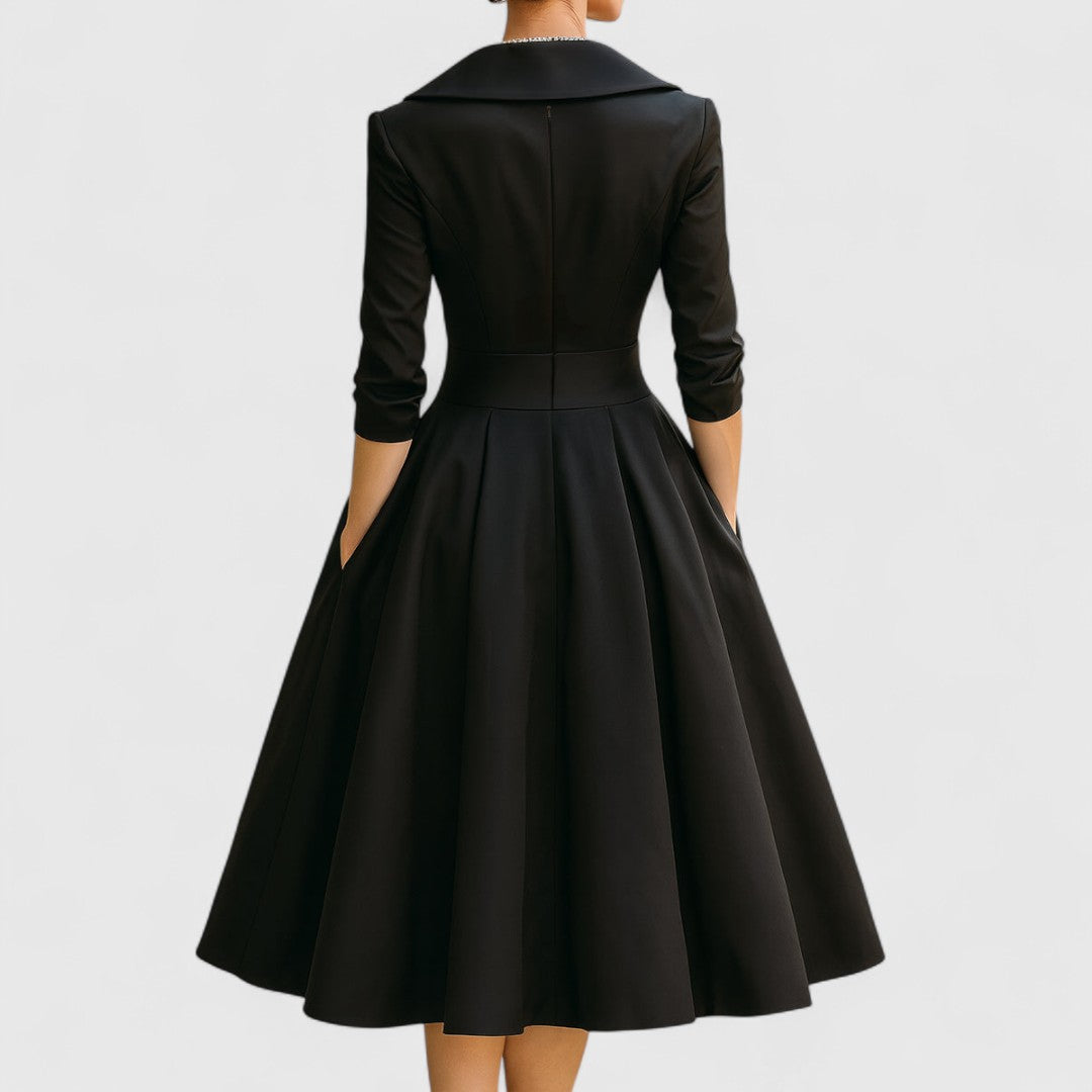 Elżbieta - Elegancka sukienka midi z kopertowym dekoltem