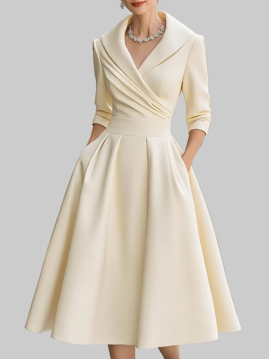 Olivia | Satin Wrap V Neck Midi Dress