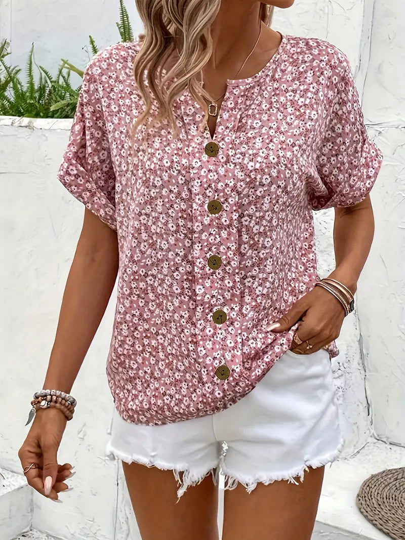 Ella | Casual Floral Button Front Summer Blouse