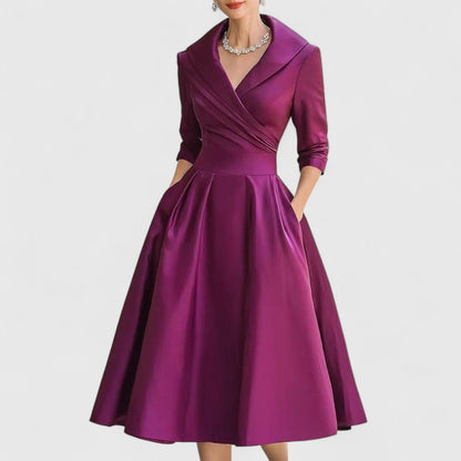 Women's Dress | Midi Flared with Wrap Neckline