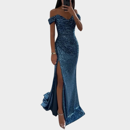 Robe de Soirée Longue avec Fente pour Invitée de Mariage