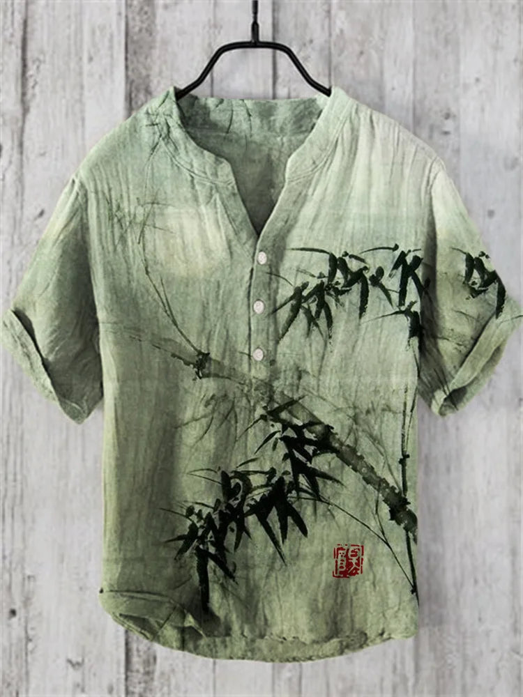 Bamboe Bos Met Volle Maan Japanse Art Linnen Shirt