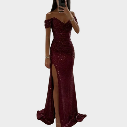 Robe de Soirée Longue avec Fente pour Invitée de Mariage