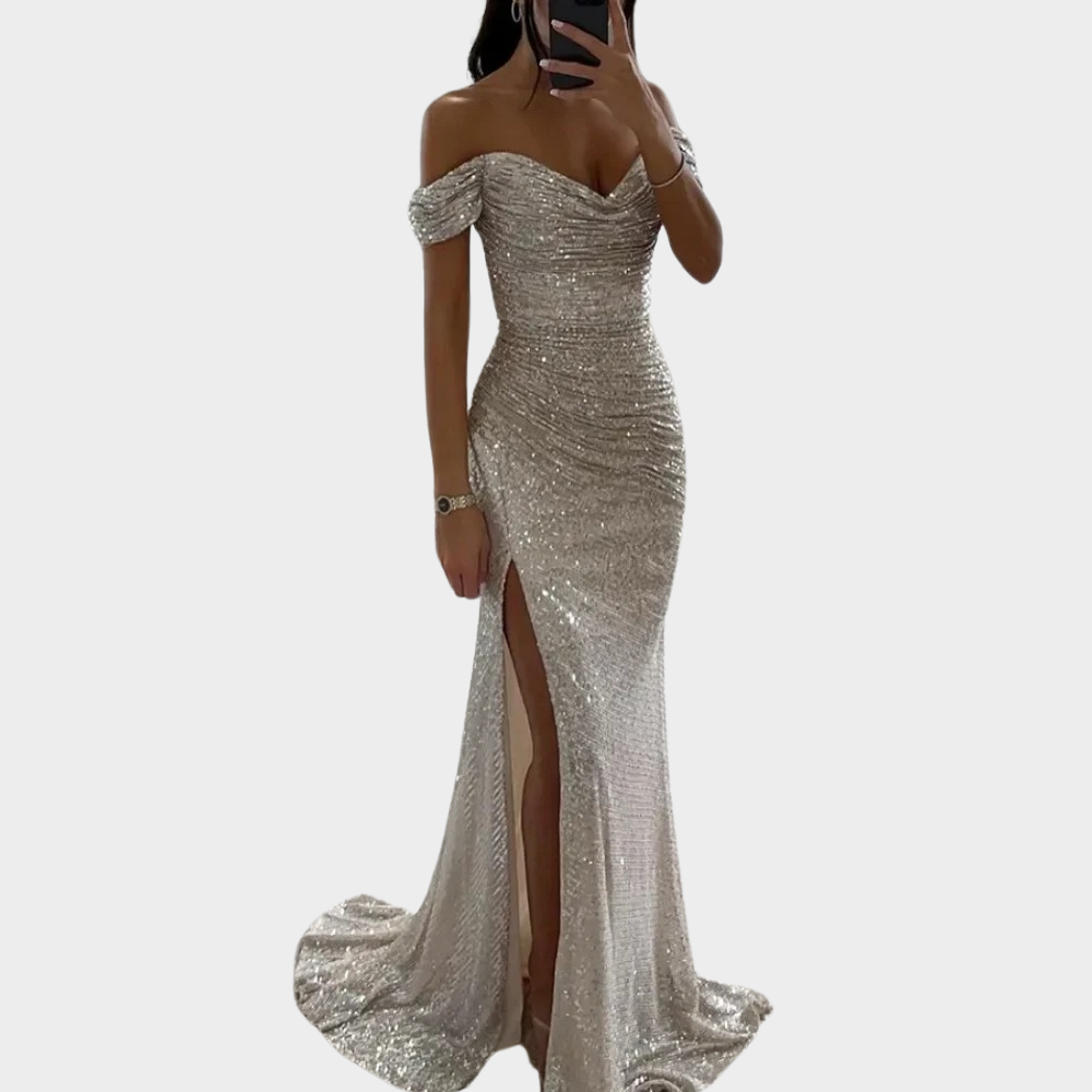 Robe de Soirée Longue avec Fente pour Invitée de Mariage