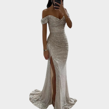 Robe de Soirée Longue avec Fente pour Invitée de Mariage