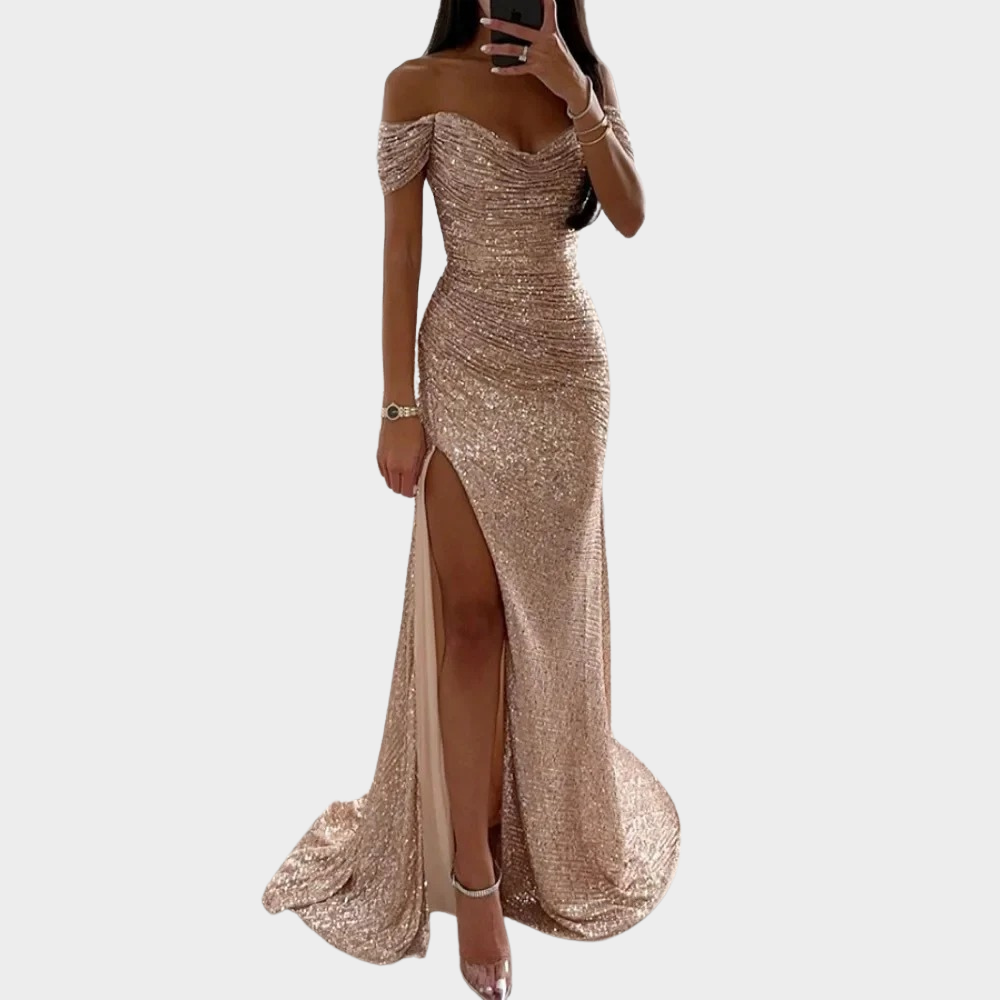 Robe de Soirée Longue avec Fente pour Invitée de Mariage
