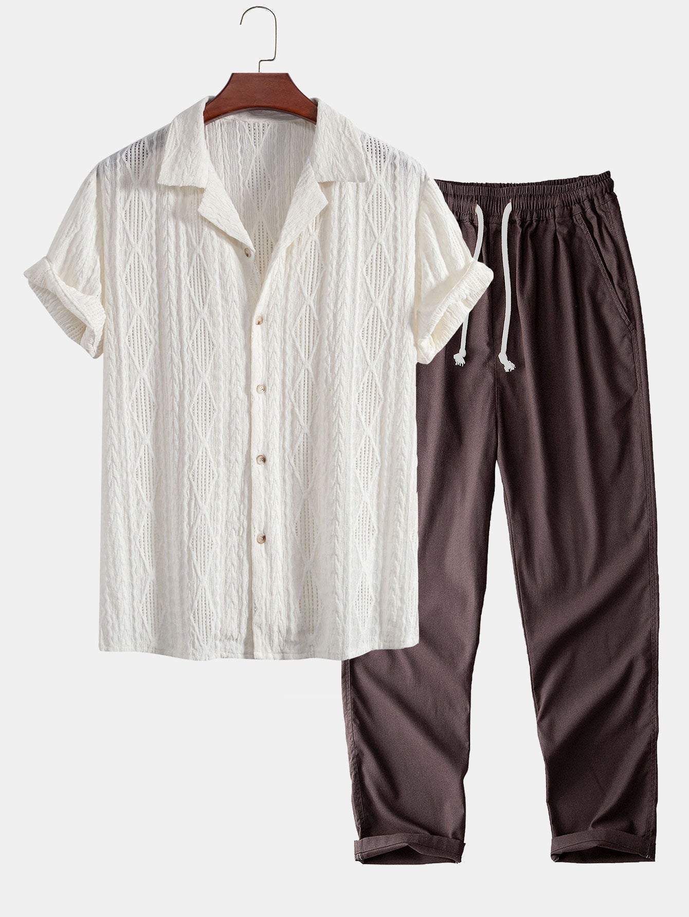 Valeriox  – Geometrisches Jacquard Hemd Und Leinenhose Set