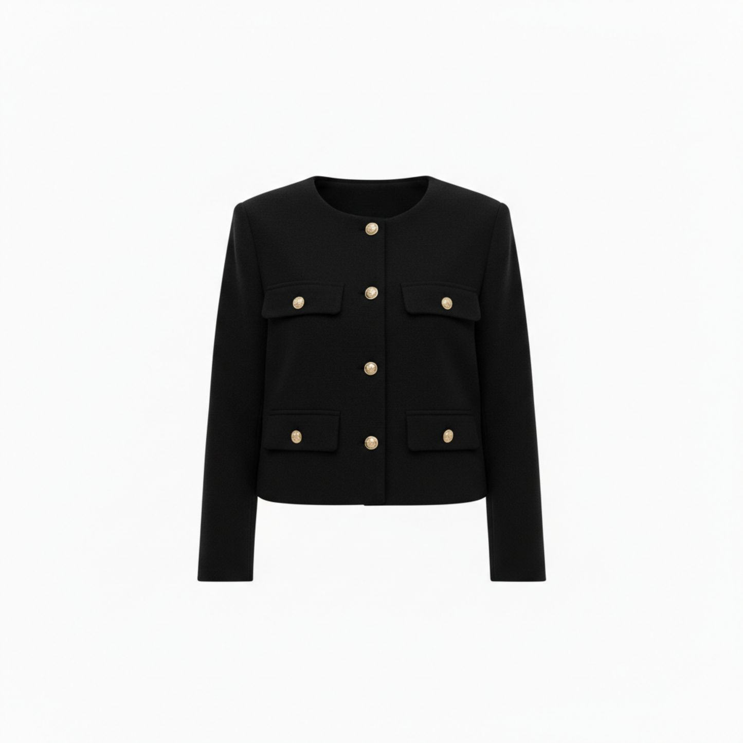 Veste en Polyester à Col Rond avec Boutons Dorés et Poches pour Femme