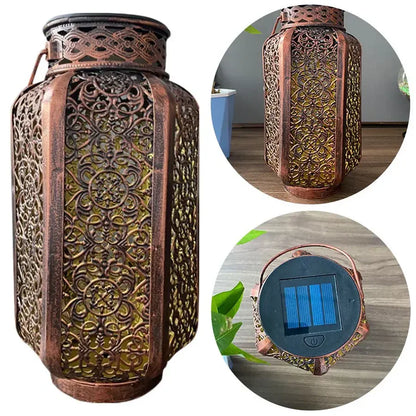 Solar Lantaarn Buiten IJzer Koper Marokkaans Patroon Tuin Terras Balkon IP44 8-10 Uur Zonne-energie Sfeerverlichting | Restfield