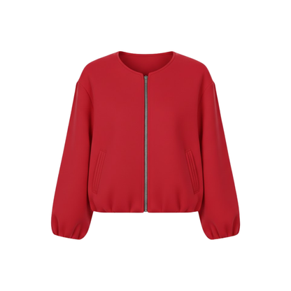 Veste bomber courte pour femme avec fermeture éclair et col rond décontractée