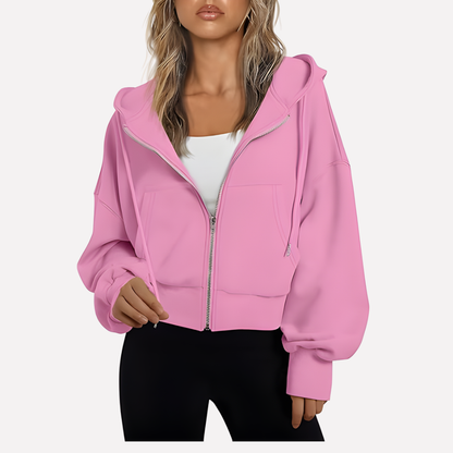 Women’s Zip Hoodie Relaxed Fit Cropped Drawstring Jacket