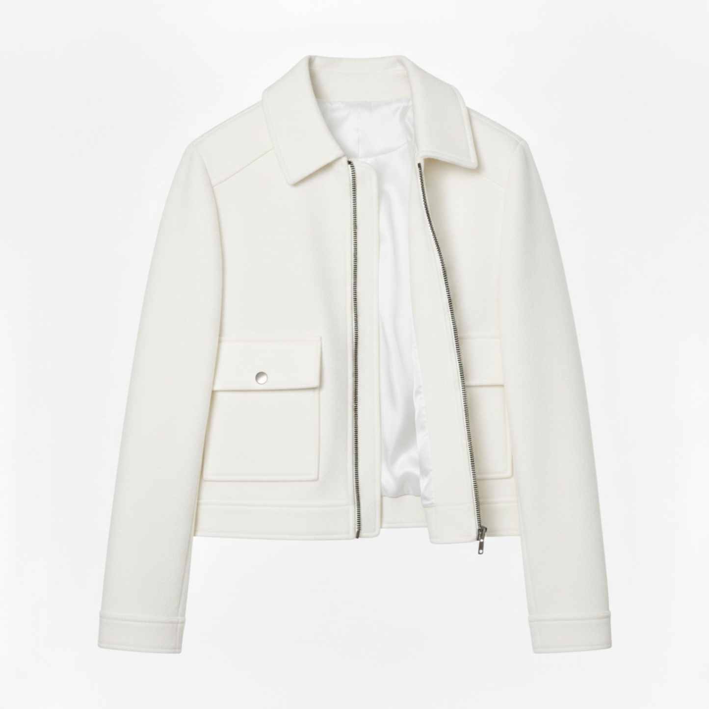 Veste Courte en Polyester à Col Rabattu et Fermeture Éclair pour Femme