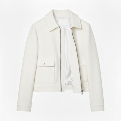 Veste Courte en Polyester à Col Rabattu et Fermeture Éclair pour Femme
