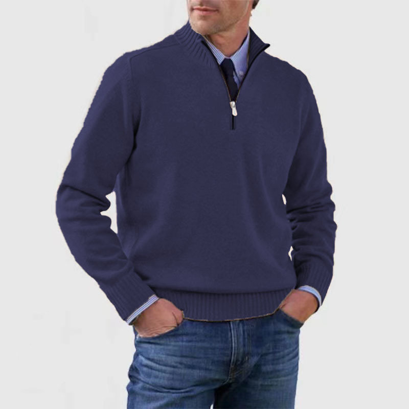 Herren Strick Pullover mit Viertelreißverschluss | Stehkragen