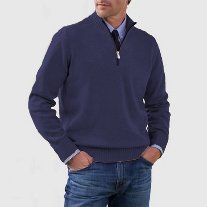 Herren Strick Pullover mit Viertelreißverschluss | Stehkragen